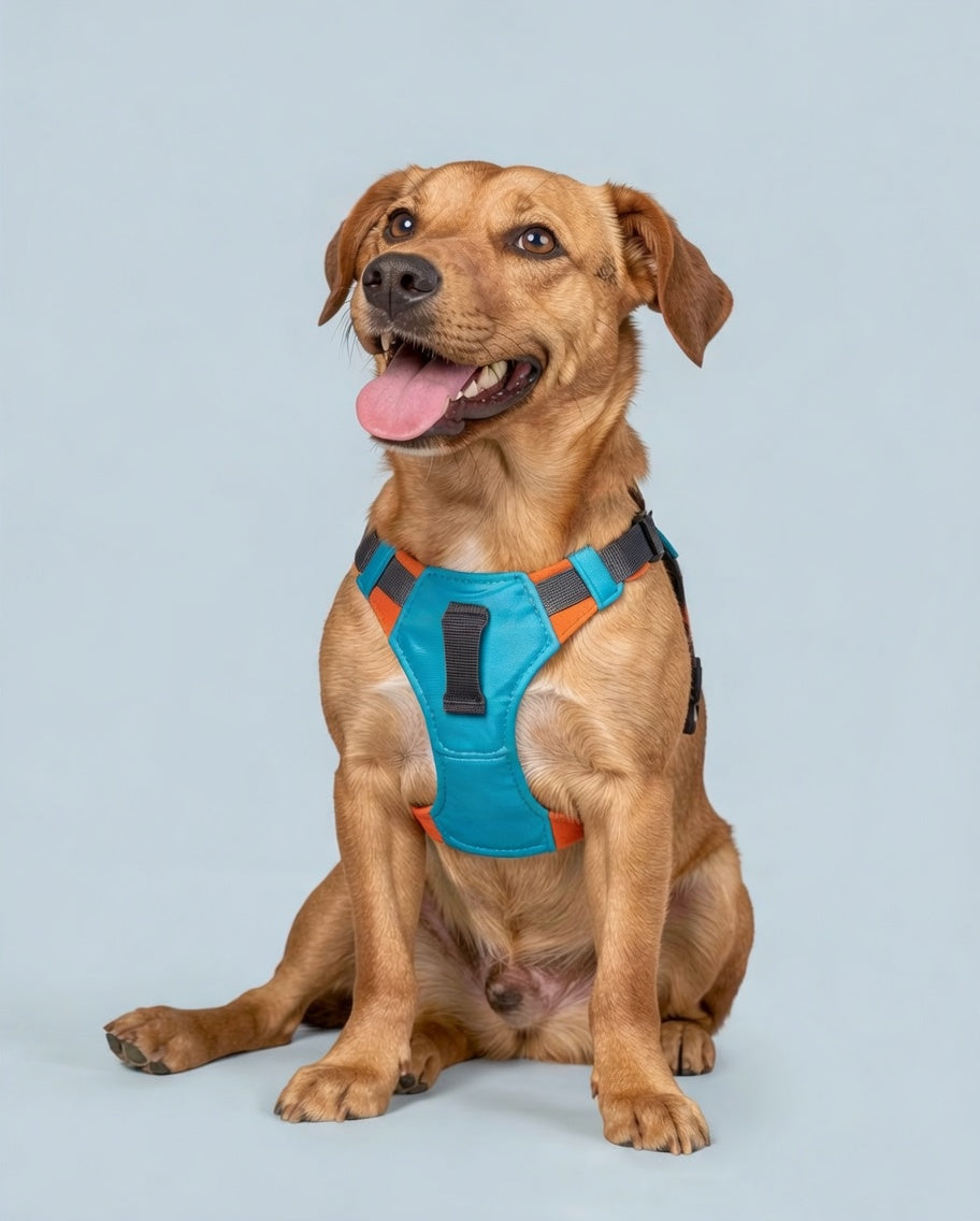 Paticomfort Gökyüzü Mavisi Premium Köpek Tasması & Göğüslük Seti | Otomatik Toplamalı Konforlu Yürüyüş Tasması