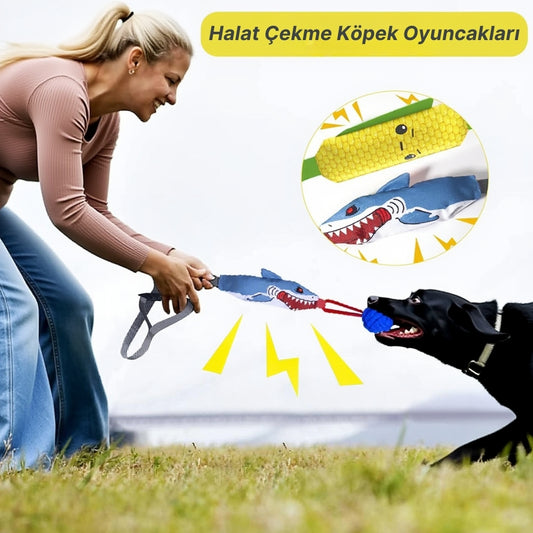 🦈 Paticomfort Sesli Köpek Balığı Halat Oyuncağı | 3'ü 1 Arada: Kemirme + Çekiştirme + Diş Kaşıma