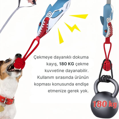 🦈 Paticomfort Sesli Köpek Balığı Halat Oyuncağı | 3'ü 1 Arada: Kemirme + Çekiştirme + Diş Kaşıma